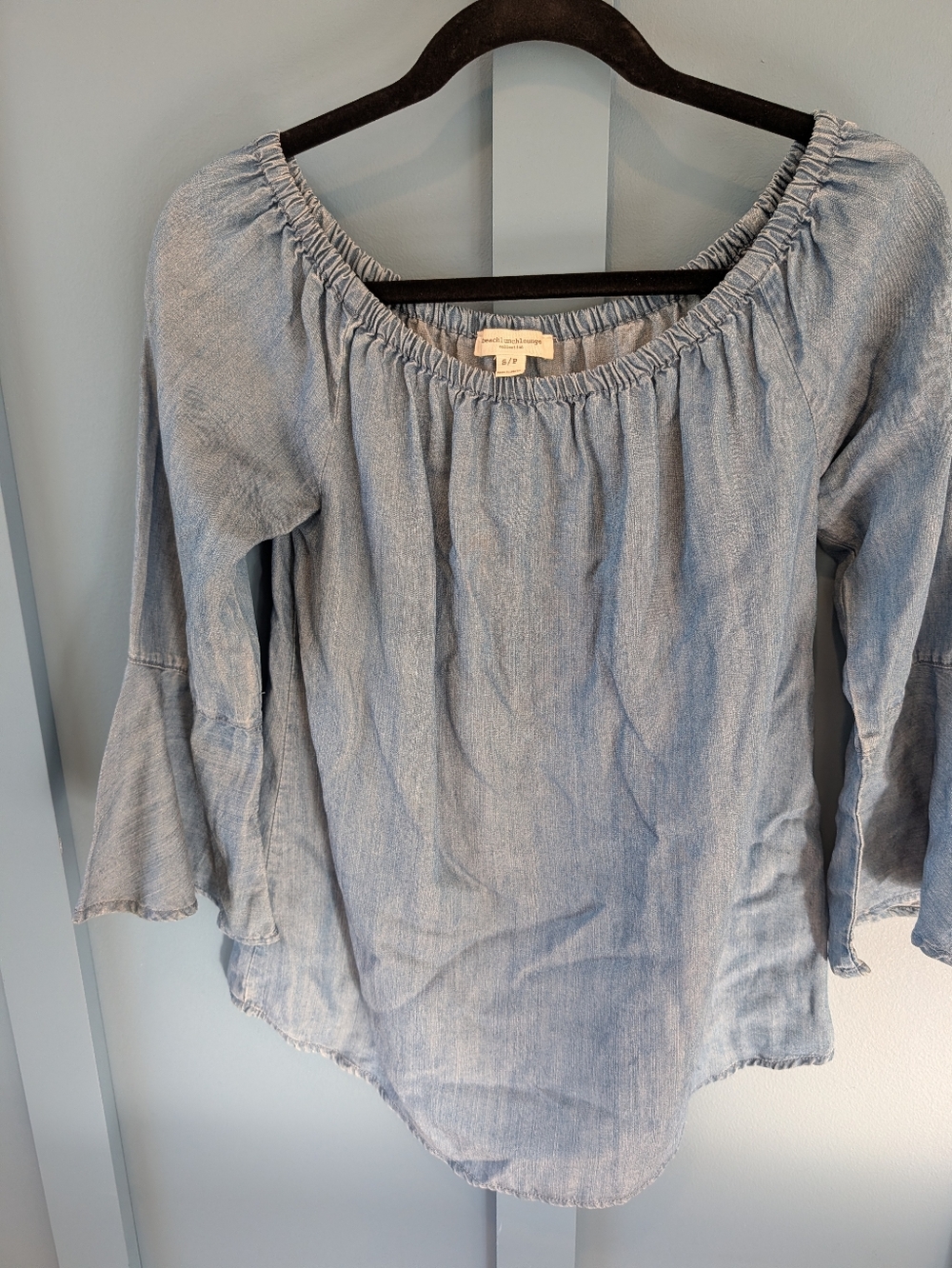 beachlunchlounge Light Blue Off-Shoulder Chambray Blouse